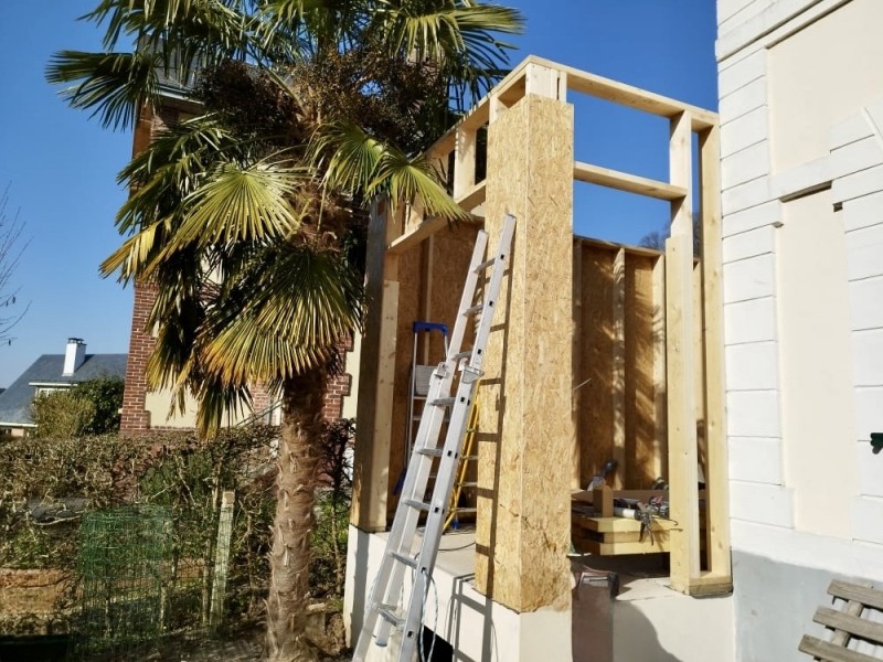 Elévation d’un agrandissement de maison en structure bois secteur Tancarville autour de Yébleron en Seine-Maritime 